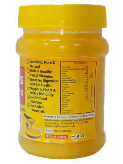 Pure Cow Ghee Nutrition Info - Gameshs Organics