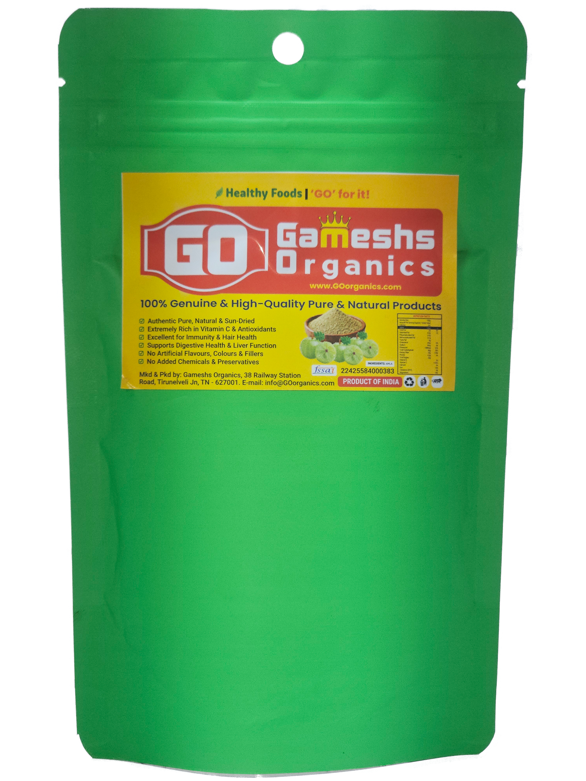 Amla Powder Nutrition Info - Gameshs Organics